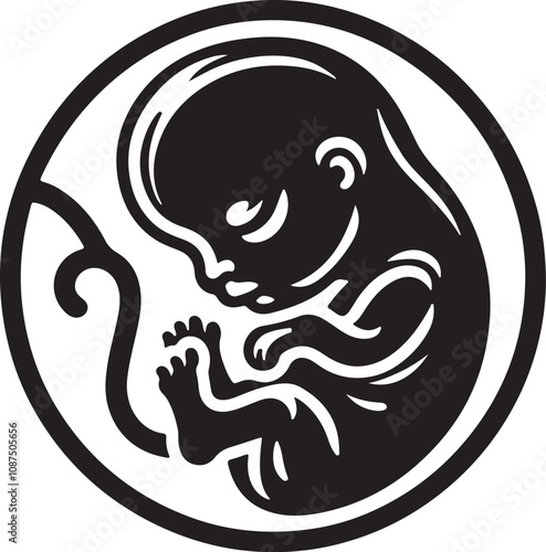 Prenatal human child with placenta silhouette vector image
