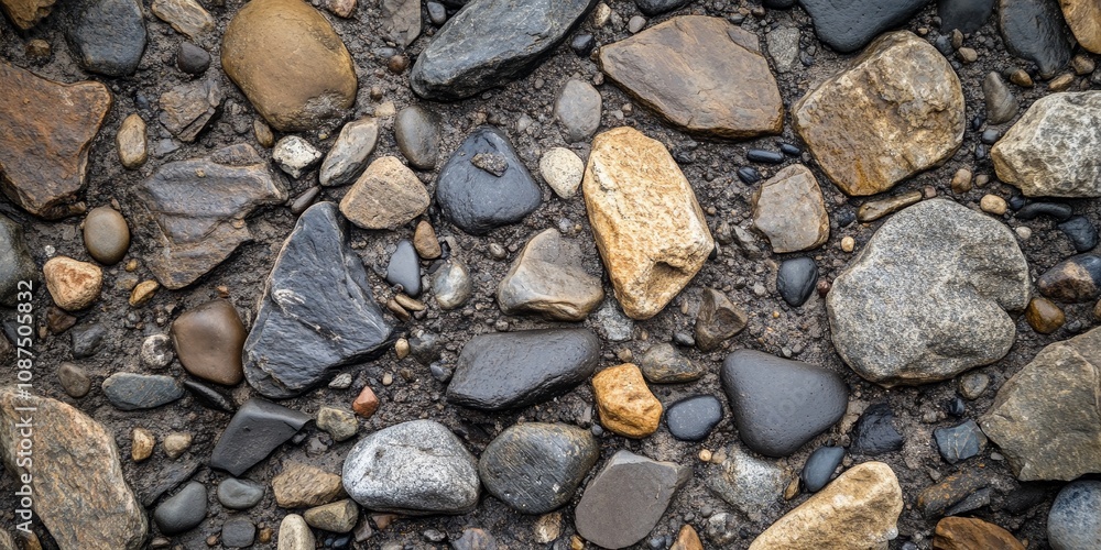 Close up view of a textured ground surface featuring various stones, highlighting the unique characteristics of the ground surface in detail, perfect for showcasing natural elements. Close up view of a textured ground surface featuring various stones, highlighting the unique characteristics of the ground surface in detail, perfect for showcasing natural elements.