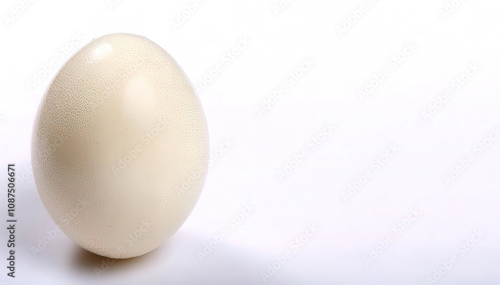 Fototapeta premium common ostrich - Struthio camelus - is a species of flightless bird native to Africa. tallest and heaviest bird species in the world. large shiny egg. isolated on white background with copy space