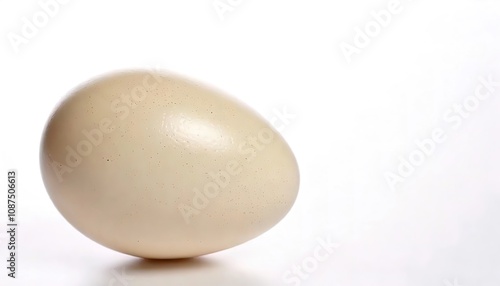 common ostrich - Struthio camelus - is a species of flightless bird native to Africa. tallest and heaviest bird species in the world. large shiny egg. isolated on white background with copy space