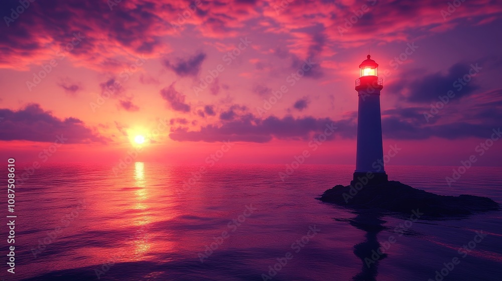 lighthouse in the sea while sunrise / sunset lighthouse in the sea while sunrise / sunset