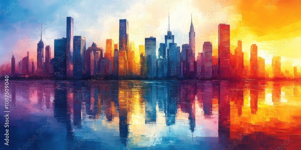 Sunset Cityscape With Reflected Skyline Sunset Cityscape With Reflected Skyline
