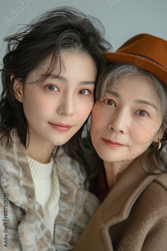 Heartwarming Portrait of Mother and Daughter Embracing in Cozy Winter Clothing, Showcasing Family Love and Bond
