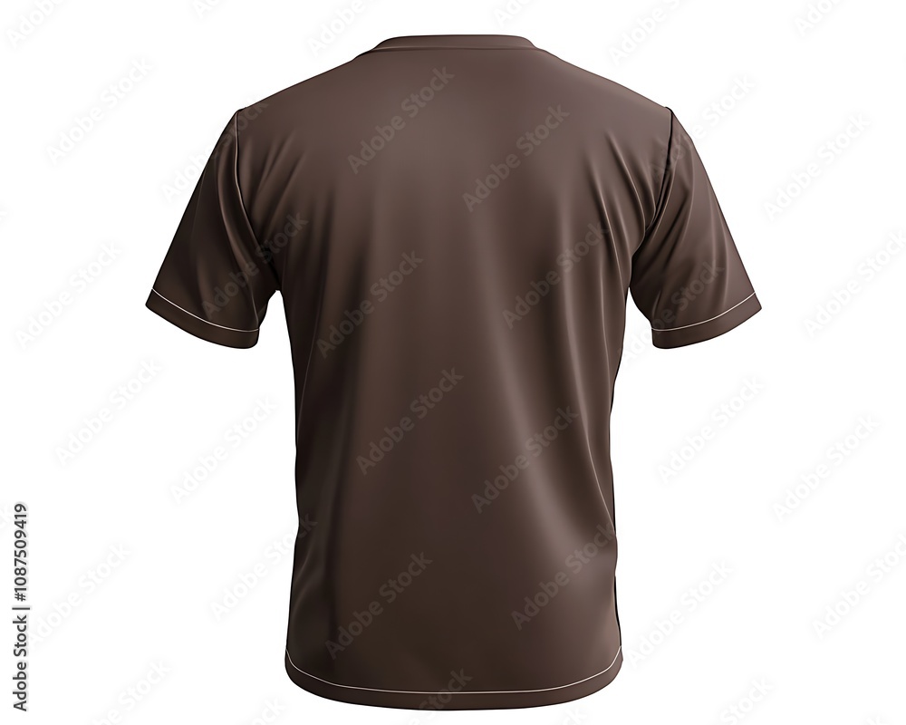 Back view of a brown round neck t-shirt, high-definition white cutout for design use; Back view of a brown round neck t-shirt, high-definition white cutout for design use;