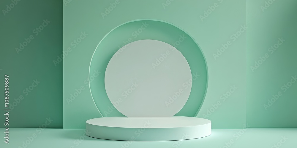 White round podium displayed against a mint color background, creating a clean and stylish look for presentations or showcases. The white round podium enhances visual appeal and focuses attention. White round podium displayed against a mint color background, creating a clean and stylish look for presentations or showcases. The white round podium enhances visual appeal and focuses attention.