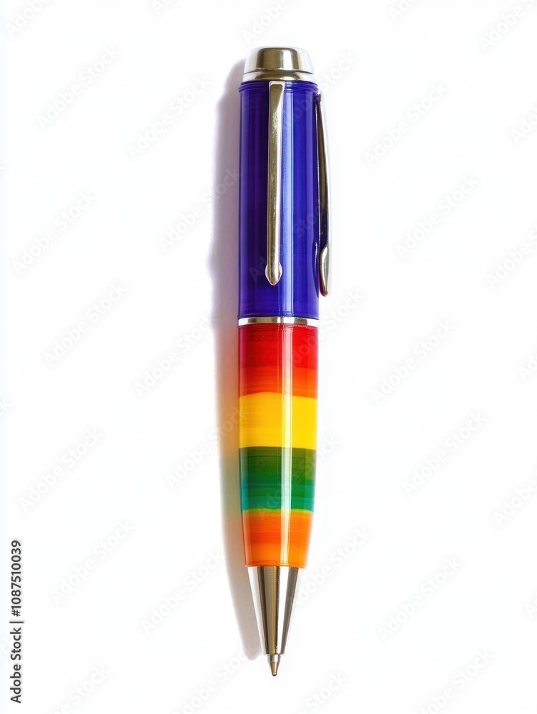 A colorful pen featuring a rainbow design, symbolizing diversity and creativity. A colorful pen featuring a rainbow design, symbolizing diversity and creativity.