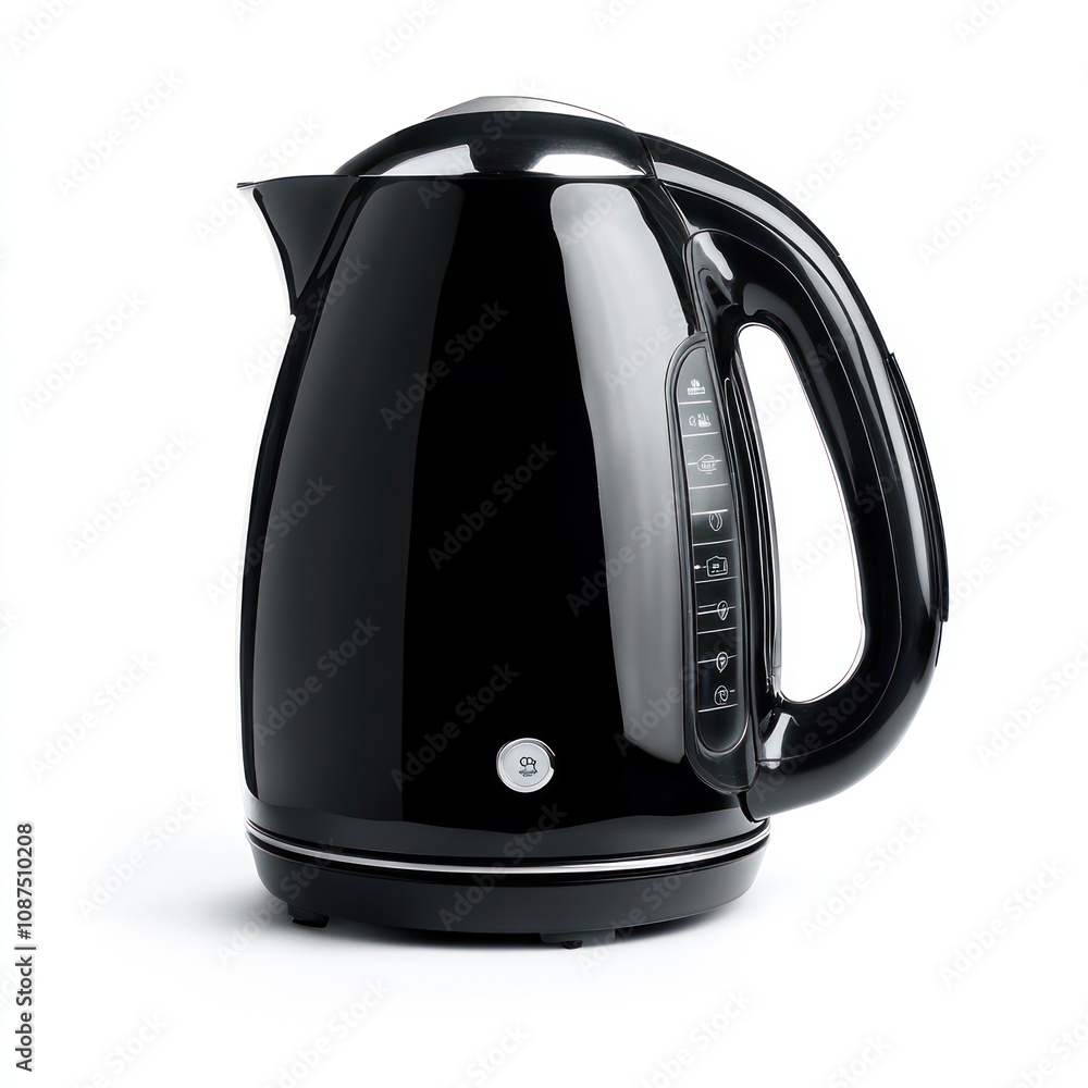 A sleek black electric kettle designed for boiling water efficiently. A sleek black electric kettle designed for boiling water efficiently.