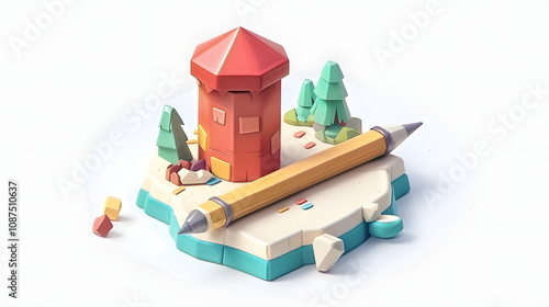 Pencil icon jurnalist isometric Cartoon 3D