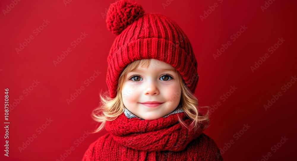 cute christmas child portrait isolated on bright red background, copy space. child portrait new year winter concept cute christmas child portrait isolated on bright red background, copy space. child portrait new year winter concept