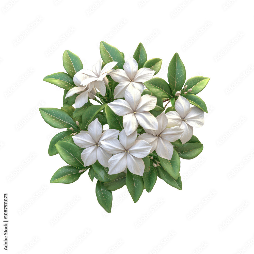 Lush White Flowers with Green Leaves - Top View Lush White Flowers with Green Leaves - Top View