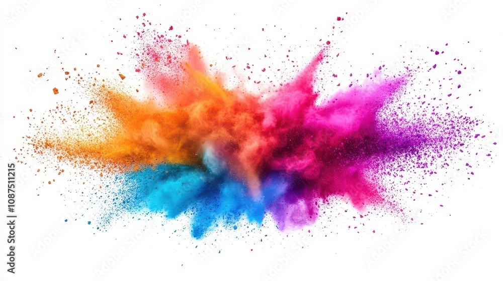 A vibrant explosion of colorful powder particles, showcasing bright hues of orange, pink, and blue in a dynamic, artistic display. A vibrant explosion of colorful powder particles, showcasing bright hues of orange, pink, and blue in a dynamic, artistic display.