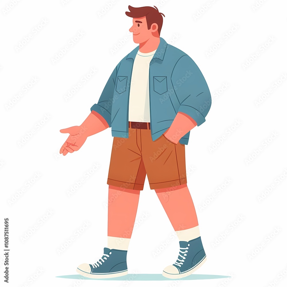 Flat Style Illustration of Plus-Size Man on White Background Flat Style Illustration of Plus-Size Man on White Background