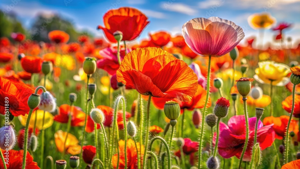 Obraz premium Aerial Photography of Vibrant Poppy Flowers for Adult and Kids Coloring Pages