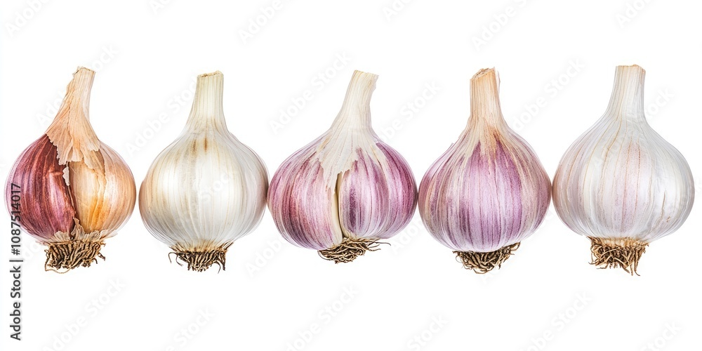 Garlic displayed in isolation against a clean white background, emphasizing the unique textures and colors of garlic. This garlic is perfect for culinary and food related concepts. Garlic displayed in isolation against a clean white background, emphasizing the unique textures and colors of garlic. This garlic is perfect for culinary and food related concepts.