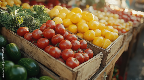 Close-up of fresh, organic vegetables at a farmers’ market, focusing on sustainability, healthy food choices, and local produce