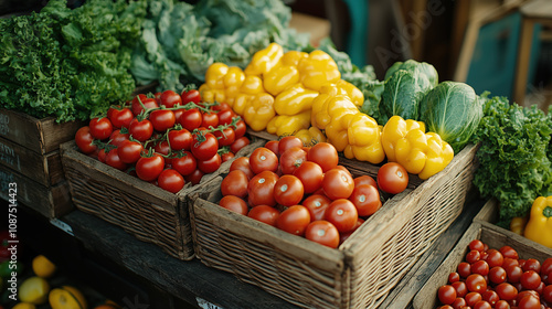 Close-up of fresh, organic vegetables at a farmers’ market, focusing on sustainability, healthy food choices, and local produce