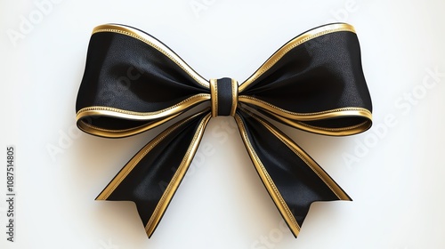 Elegant black and gold ribbon bow on white.