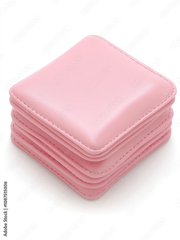 A stack of pink, smooth, square coasters designed for protecting surfaces from moisture. A stack of pink, smooth, square coasters designed for protecting surfaces from moisture.