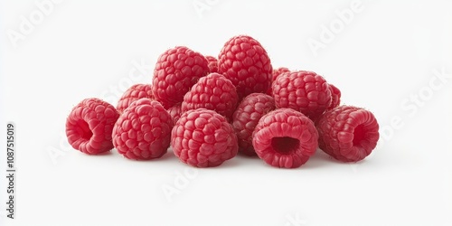 Fresh raspberries isolated on a white background, showcasing the vibrant color and texture of raspberries. This composition highlights the natural beauty of raspberries against a clean backdrop.