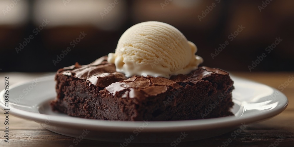 Delicious brownie dessert served with a scoop of ice cream on a dish, creating a perfect combination of rich brownie flavor and creamy ice cream texture for dessert lovers. Delicious brownie dessert served with a scoop of ice cream on a dish, creating a perfect combination of rich brownie flavor and creamy ice cream texture for dessert lovers.