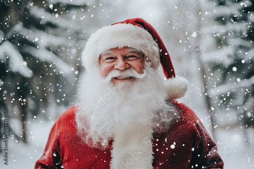 Retrato do Papai Noel em cenário natalino, com trajes tradicionais e decoração festiva, criado por IA generativa. photo