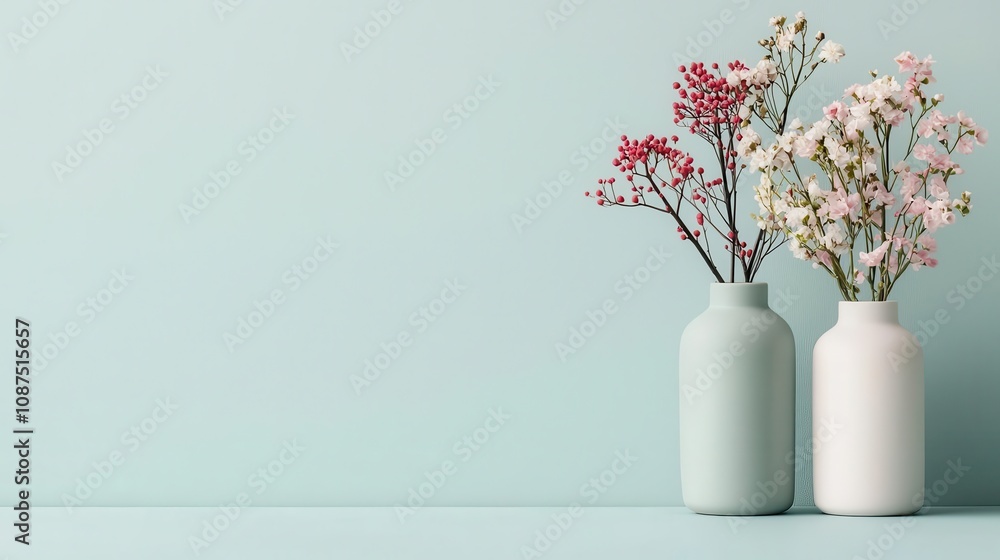 Delicate flower arrangements in handmade ceramic vases, unique, natural harmony Delicate flower arrangements in handmade ceramic vases, unique, natural harmony