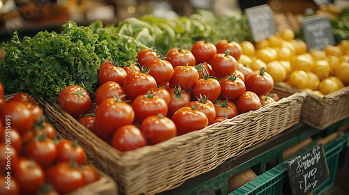 Close-up of fresh, organic vegetables at a farmers’ market, focusing on sustainability, healthy food choices, and local produce
