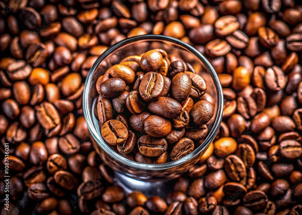 Fototapeta premium Aerial View Coffee Beans Filled Glass, Decorative, High-Angle
