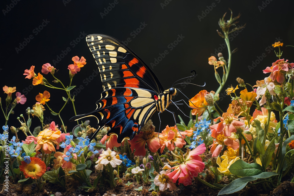 Obraz premium A butterfly sitting on top of a flower bed
