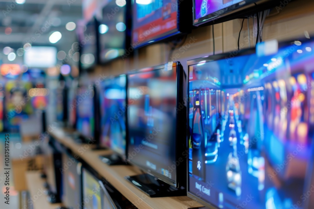 Modern flatscreen TVs for sale in electronic store Modern flatscreen TVs for sale in electronic store