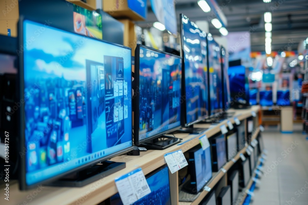 Modern flatscreen TVs for sale in electronic store Modern flatscreen TVs for sale in electronic store