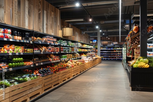 Interior of a empty supermarket grocery store