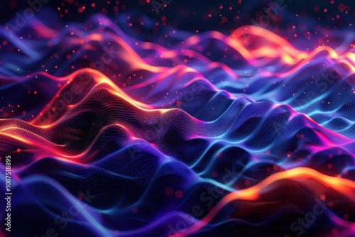 Dynamic glowing multicolored wave pattern on dark background