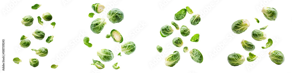 Vibrant green eucalyptus leaves isolated on white background, natural arrangement.