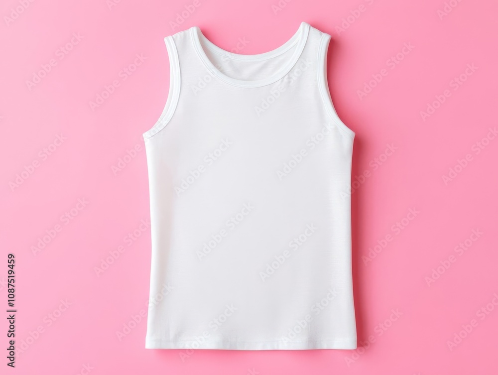 Sleeveless woman tank top on plain pastel pink background, simple and minimal, fashion mockup, soft design idea Sleeveless woman tank top on plain pastel pink background, simple and minimal, fashion mockup, soft design idea