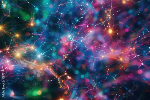 Vibrant digital artwork depicting interconnected AI neurons