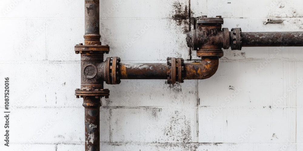 Steel pipe wiring featured prominently with aged pipes against a white wall, highlighting the unique characteristics of steel pipe wiring in various settings and uses. Steel pipe wiring featured prominently with aged pipes against a white wall, highlighting the unique characteristics of steel pipe wiring in various settings and uses.