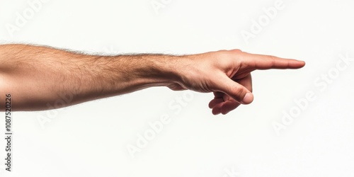 Male hand creating a shooting gesture, captured in isolation on a white background, showcasing the shooting gesture prominently. This image highlights the hand s dynamic shooting gesture effectively. photo