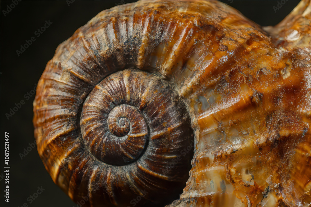 Close-up View of a Beautifully Detailed Spiral Shell Showcasing Its Intricate Patterns and Colors Close-up View of a Beautifully Detailed Spiral Shell Showcasing Its Intricate Patterns and Colors