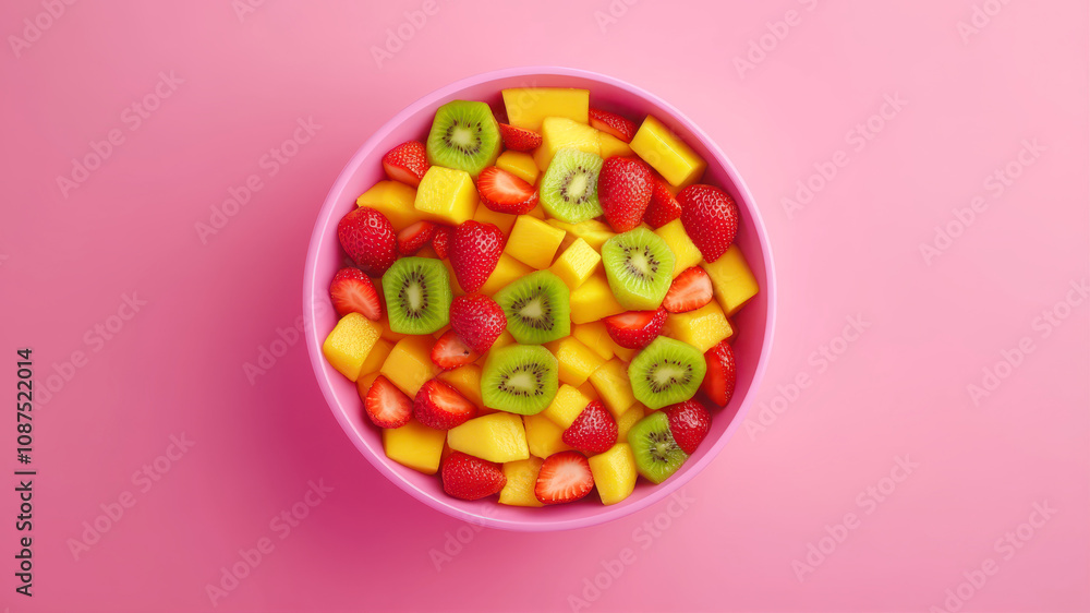 Bright and Colorful Fruit Salad in a Pink Bowl Perfect for a Summer Picnic or Brunch Gathering Bright and Colorful Fruit Salad in a Pink Bowl Perfect for a Summer Picnic or Brunch Gathering
