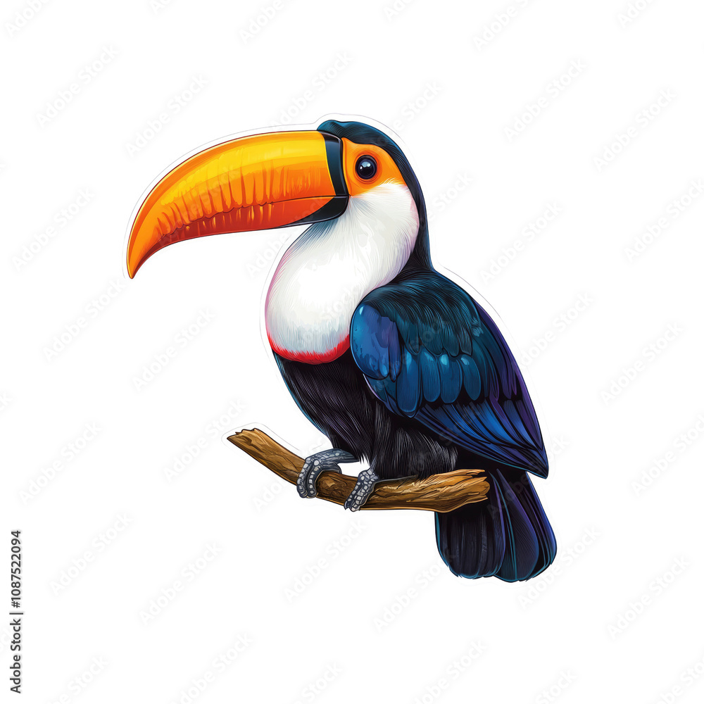 Fototapeta premium Vibrant Toucan Perched on Branch - Exotic Bird Illustration