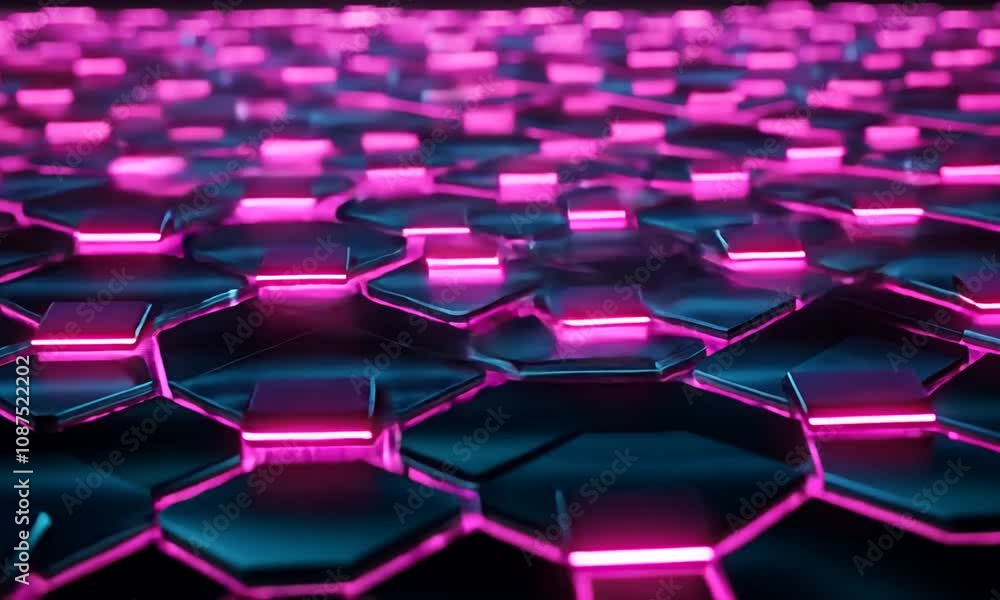 Abstract Hexagonal Grid with Neon Pink and Blue Lighting Abstract Hexagonal Grid with Neon Pink and Blue Lighting