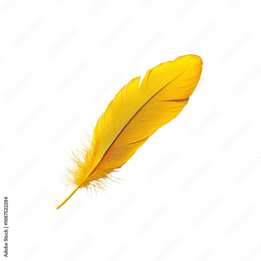 Vibrant Yellow Bird Feather Isolated on White Background Vibrant Yellow Bird Feather Isolated on White Background