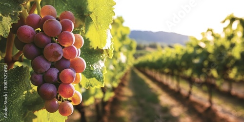 Summer vineyard with grapes emphasizes growth and sustainability in agriculture. This image showcases the importance of fruit, nature, and ecology in farming practices for organic produce and harvest.