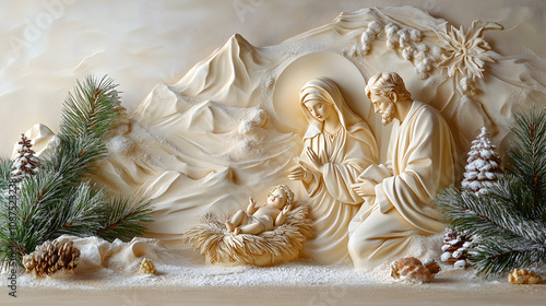 una escultura de la sagrada familia del nacimiento del niño dios del niño Jesus 