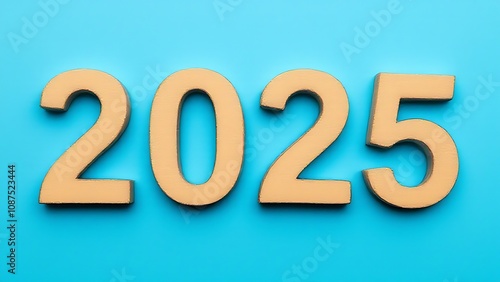 Concept of 2025 with wooden blocks on a blue background. 3D Rendering