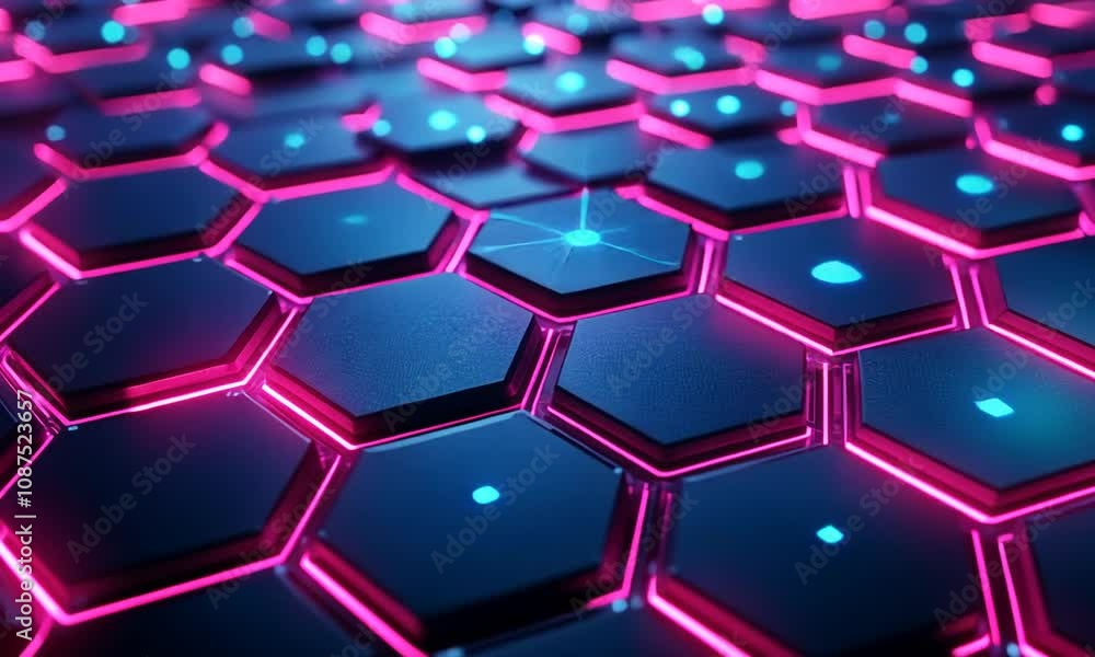 Abstract Hexagonal Grid with Neon Pink and Blue Glow Abstract Hexagonal Grid with Neon Pink and Blue Glow