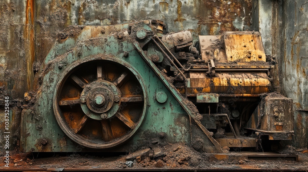 Rusty Industrial Machinery Partially Buried In Debris Rusty Industrial Machinery Partially Buried In Debris