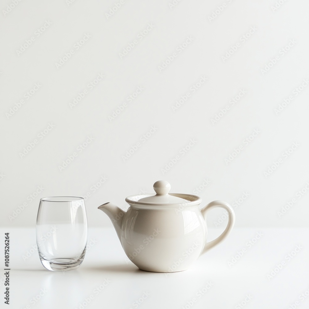 A minimalist scene featuring a teapot and a glass, suggesting a moment for tea enjoyment. A minimalist scene featuring a teapot and a glass, suggesting a moment for tea enjoyment.