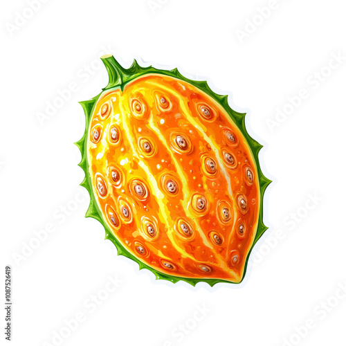 Vibrant Kiwano Melon Illustration Exotic Fruit with Detailed Texture photo